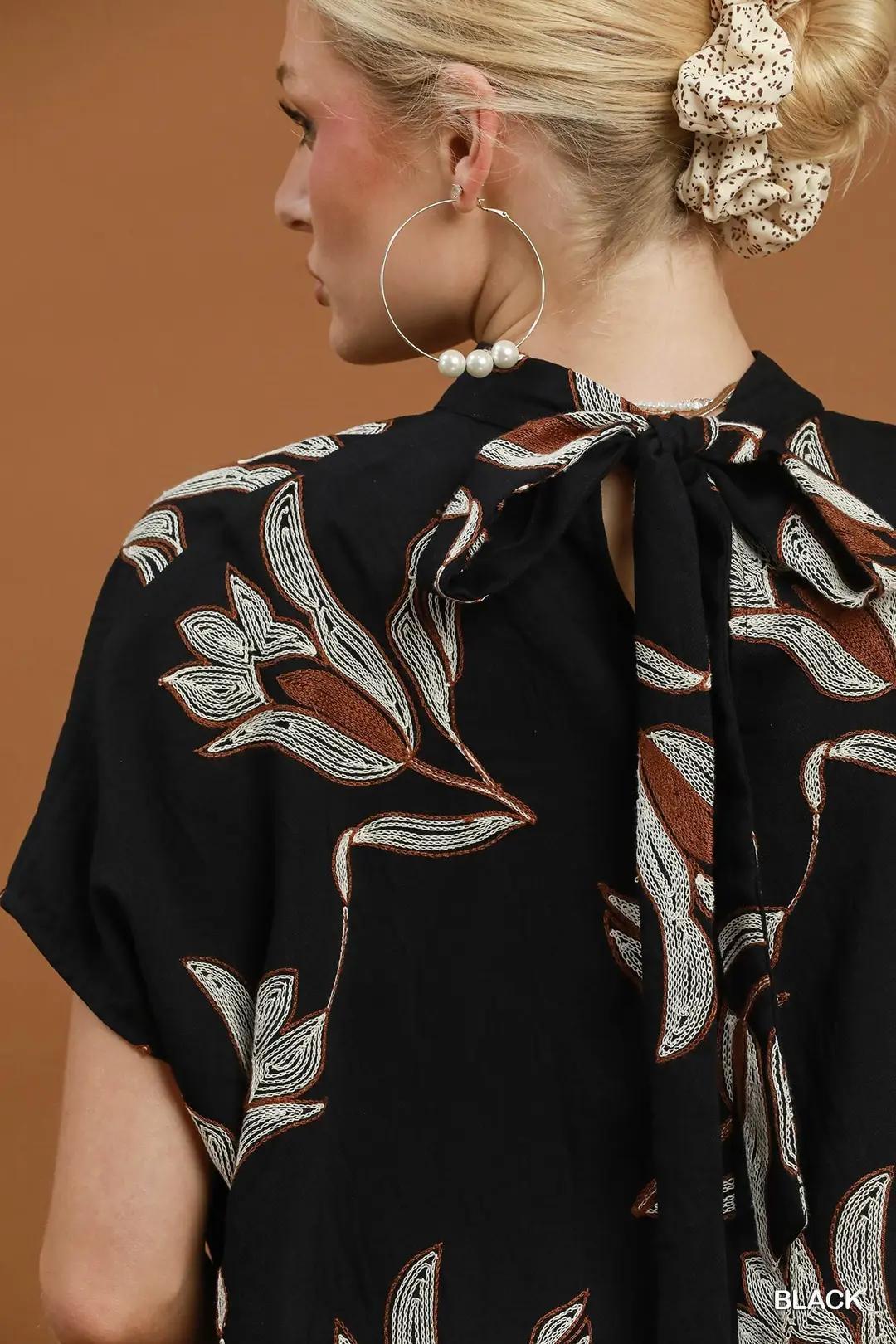 Black Floral Embroidered  Blouse