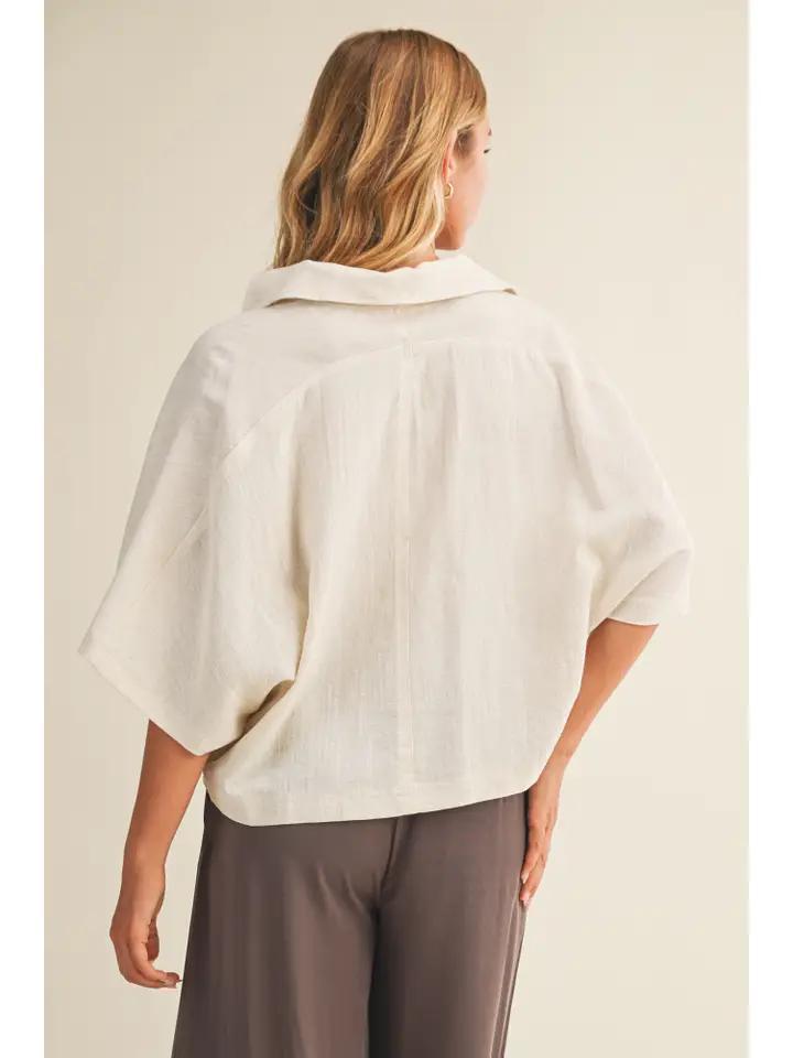 Linen Oversized Open Collar Top