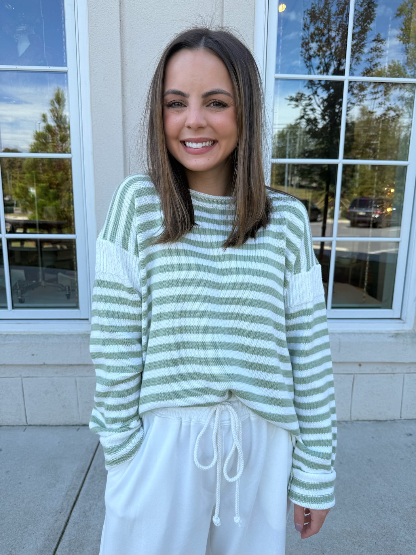 Matcha and White Striped Sweater