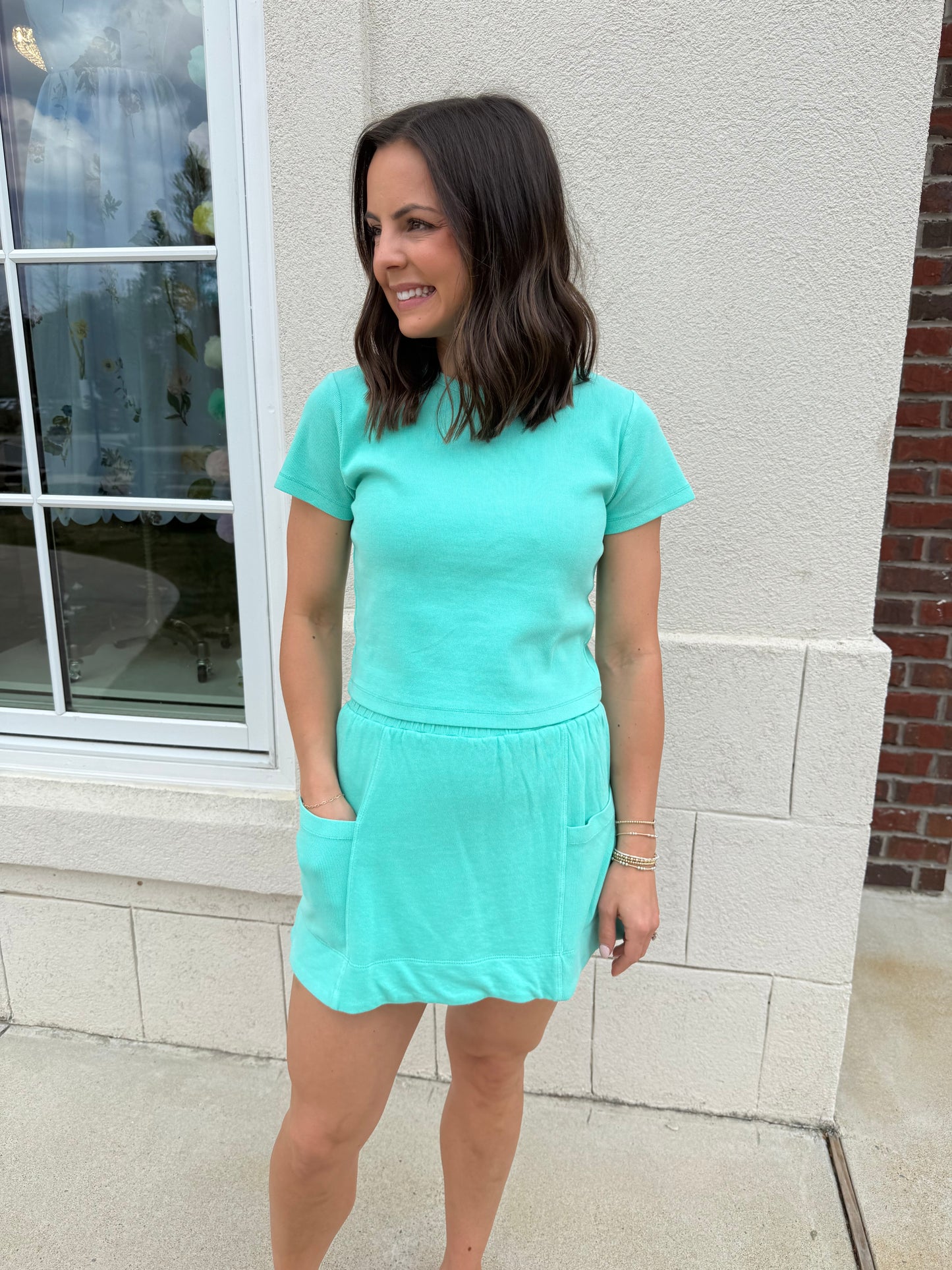 Seafoam Elastic Waistband Skirt