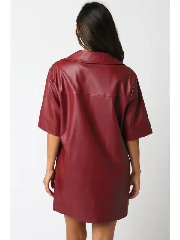 Burgundy Vegan Leather Dress