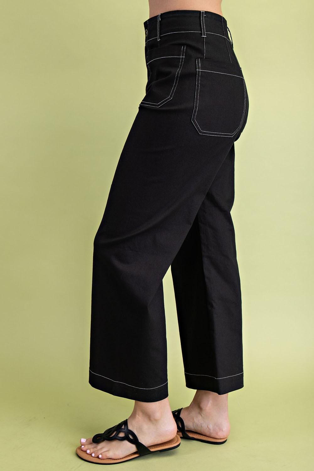 Black Cropped Wide Leg Pants