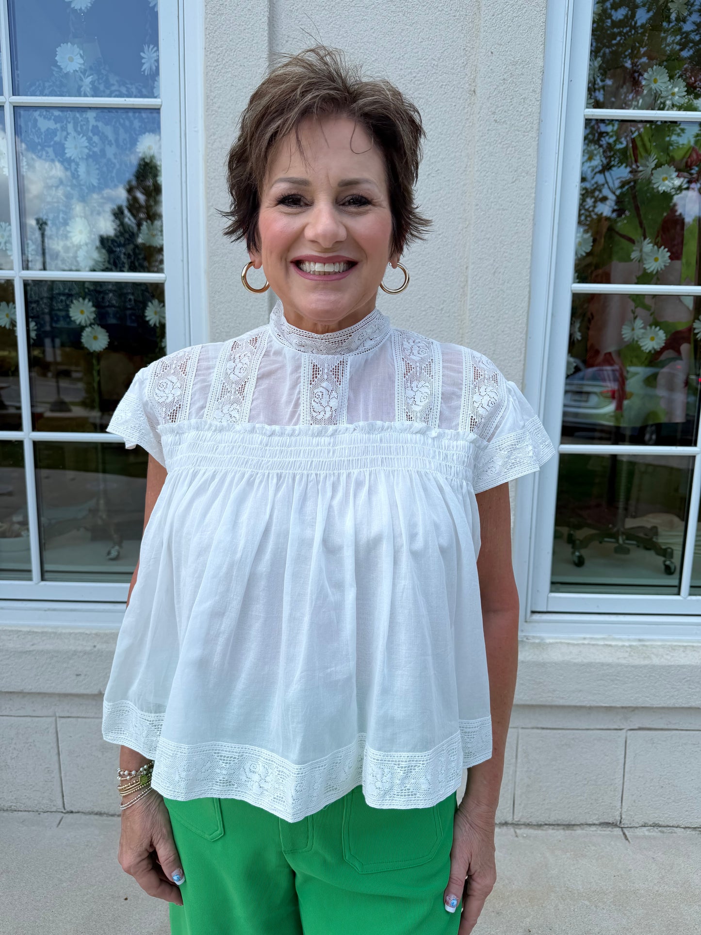 Off White Ruffled Bow Top
