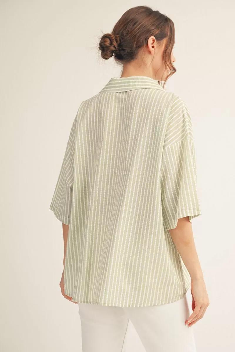 Sage Striped Loose Top
