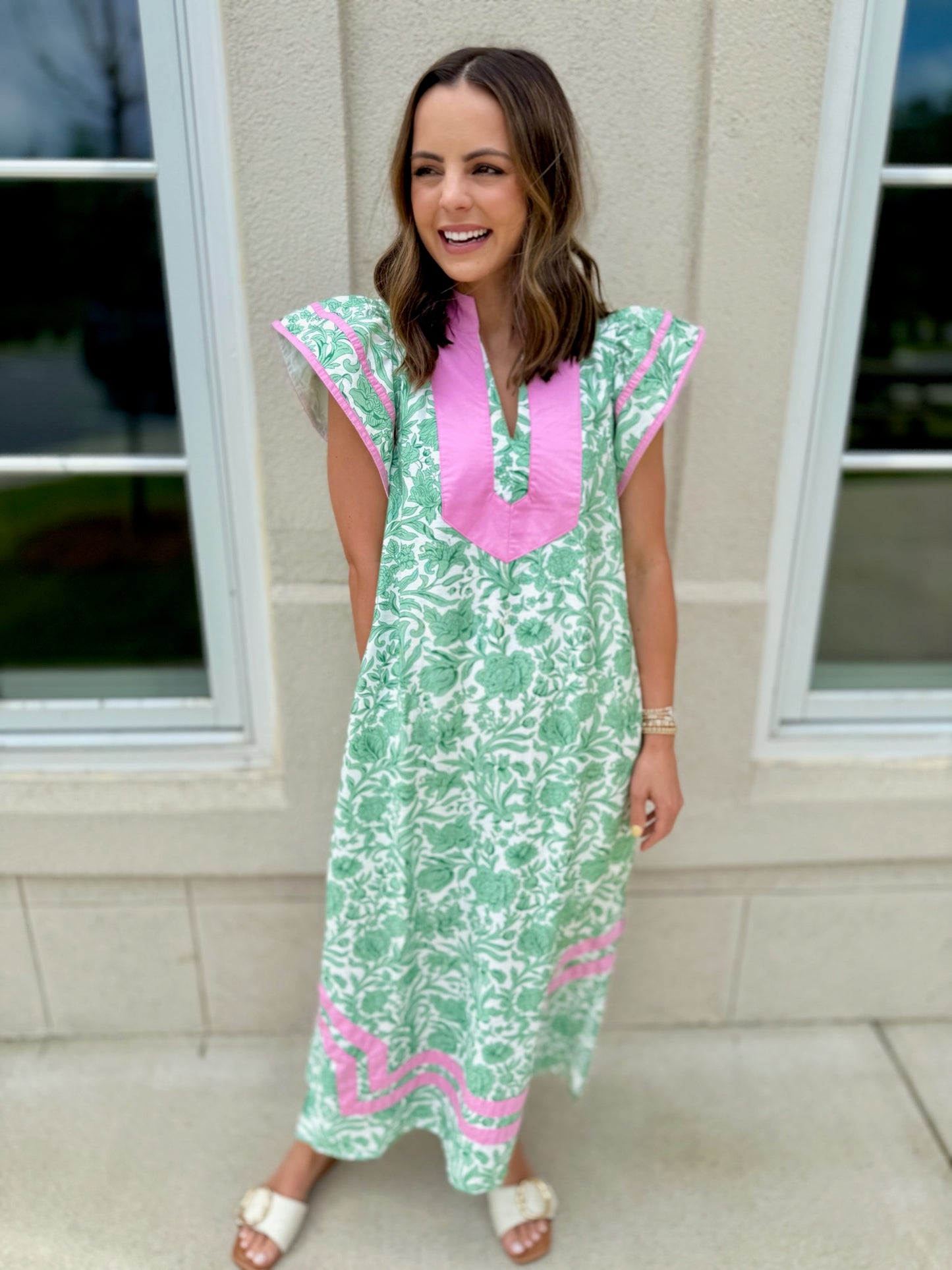Green and White Floral Maxi