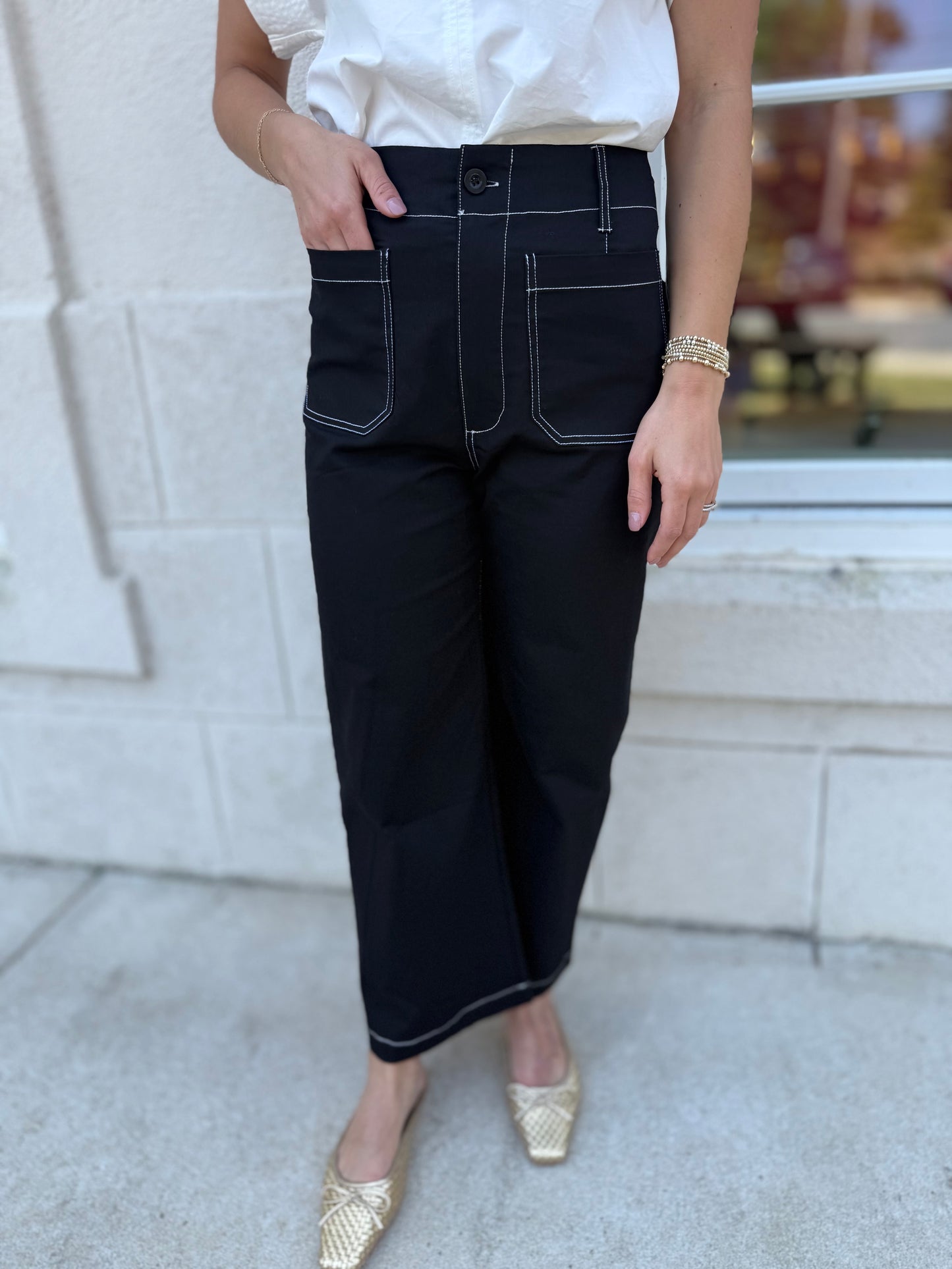 Black Cropped Wide Leg Pants