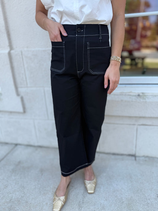 Black Cropped Wide Leg Pants