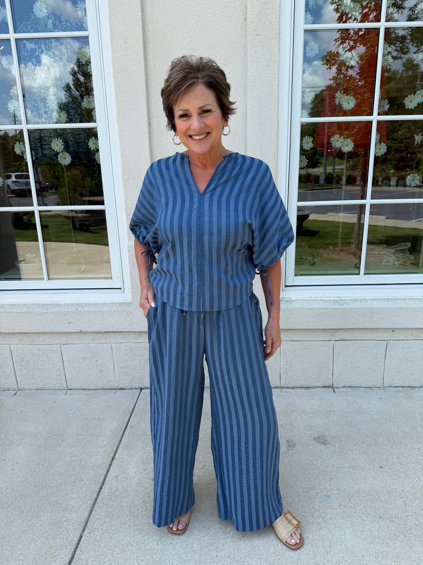 Indigo Striped Tie Puff Set