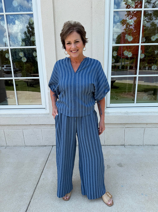 Indigo Striped Tie Puff Set