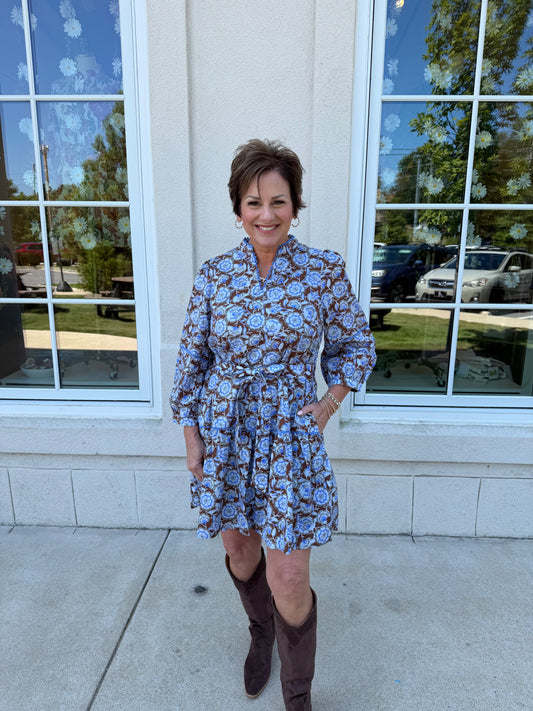 Brown and Blue Floral Mini