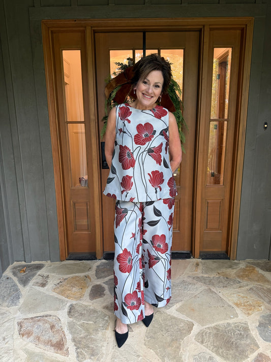 Silver Floral Pants Set