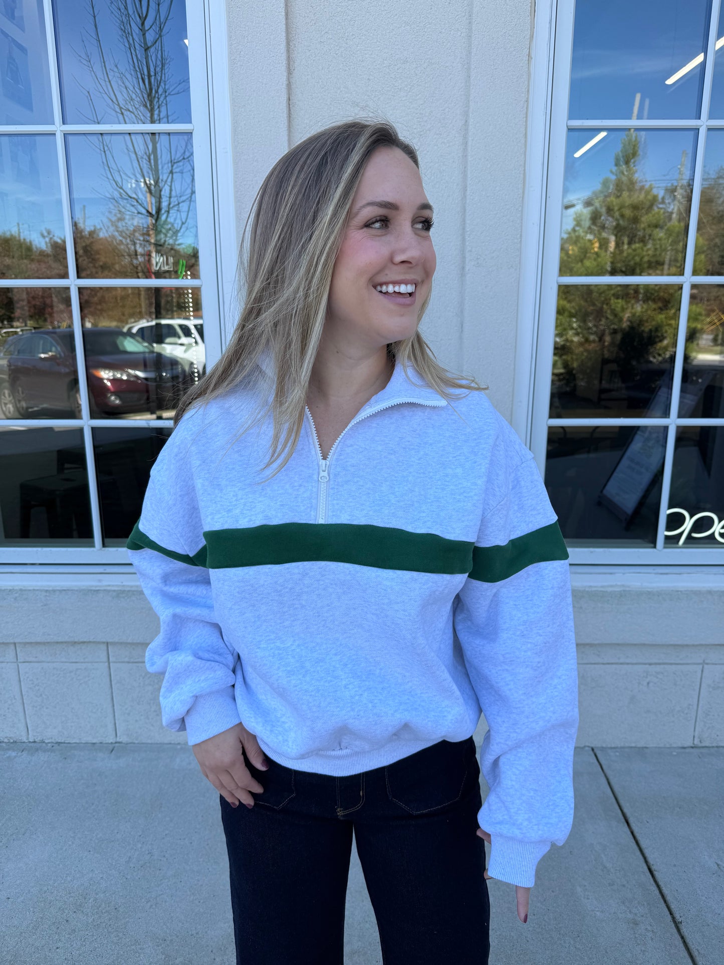 Grey and Green Half Zip Sweatshirt