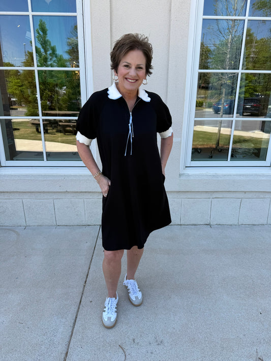 Black Half Zip Mini Dress