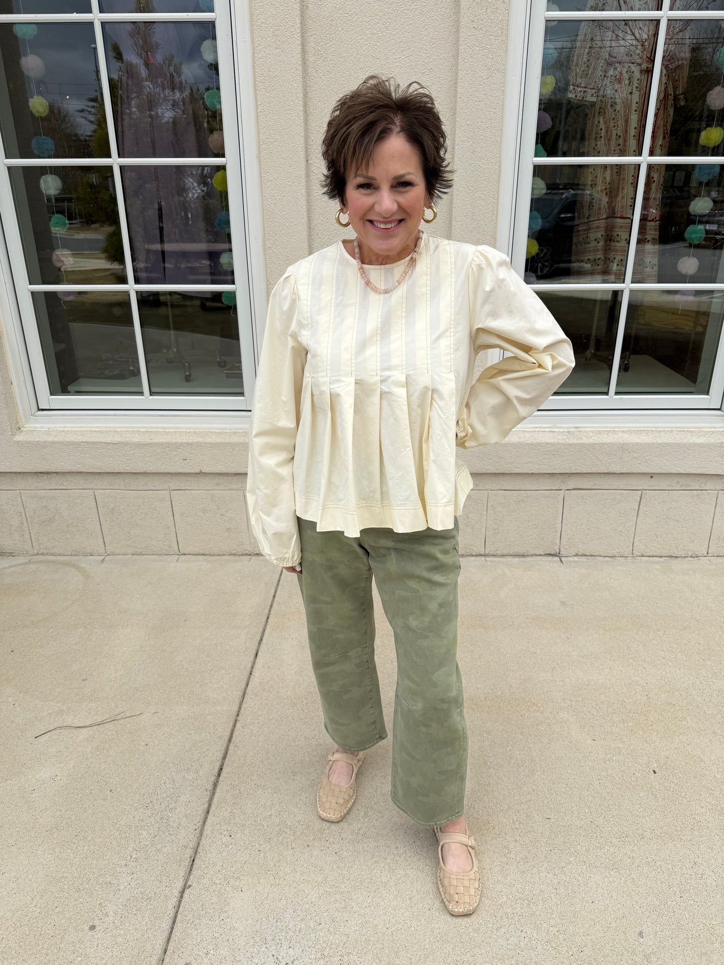 Yellowish Cream Pintuck Top
