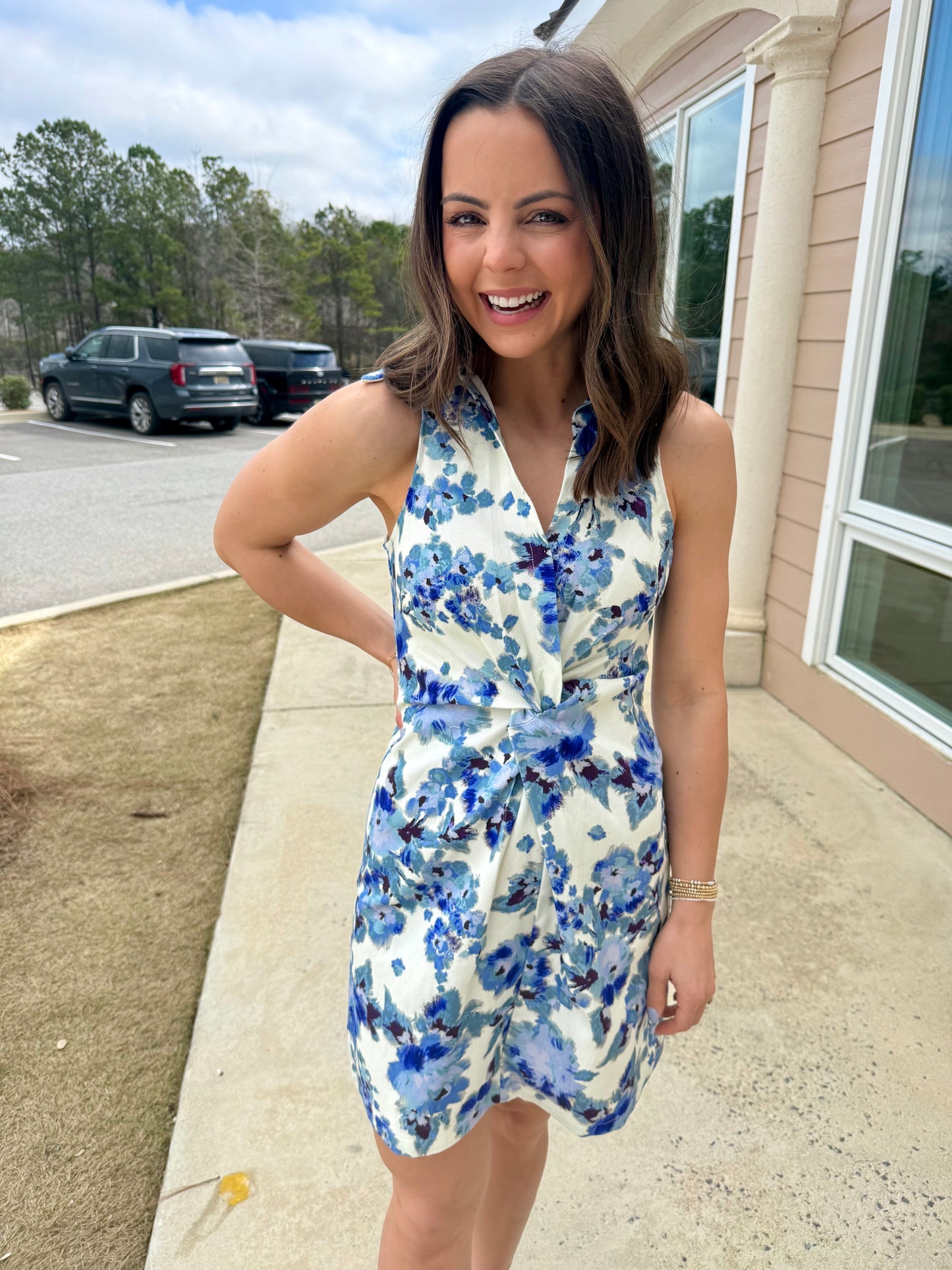 Natural Blue Floral Collared Mini