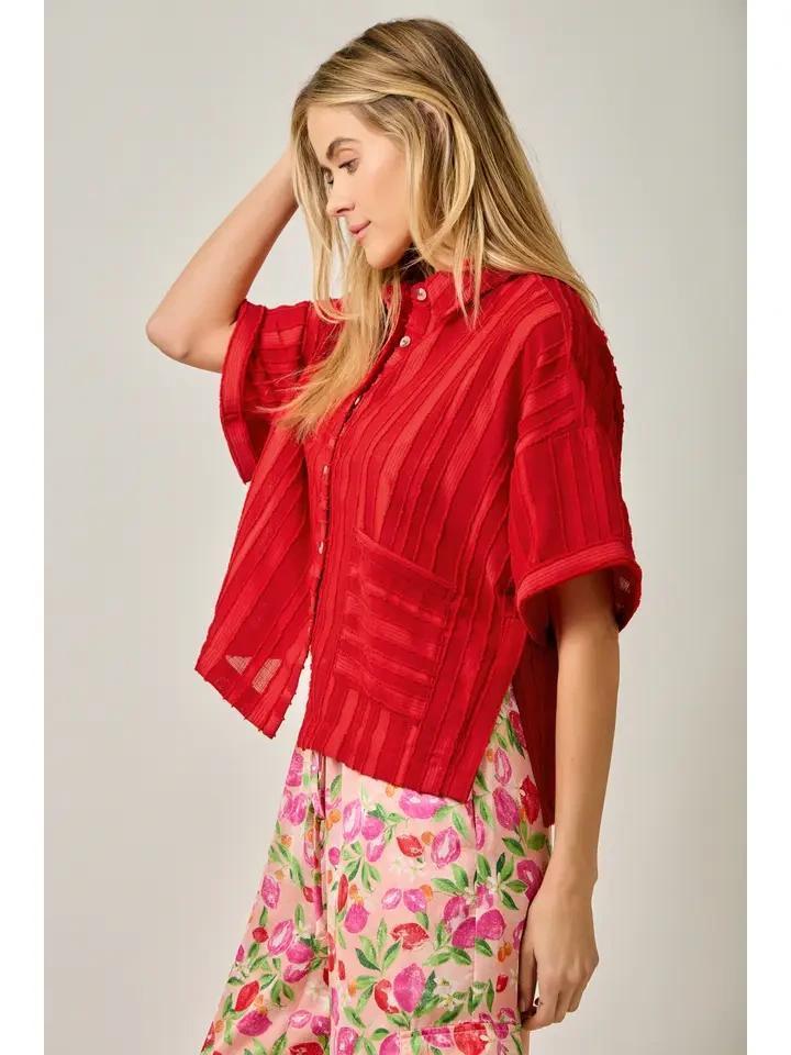 Pepper Red Textured Oversized Top