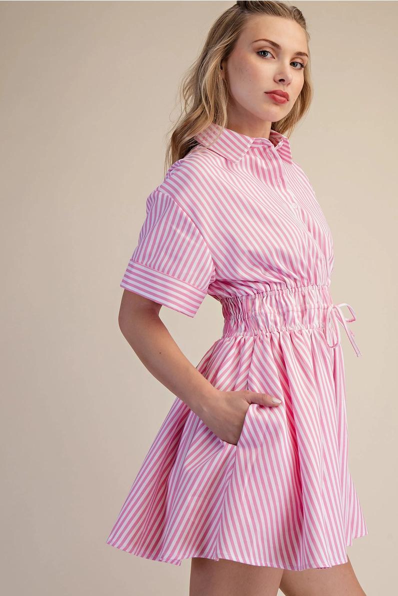 Pink and White Striped Mini Dress