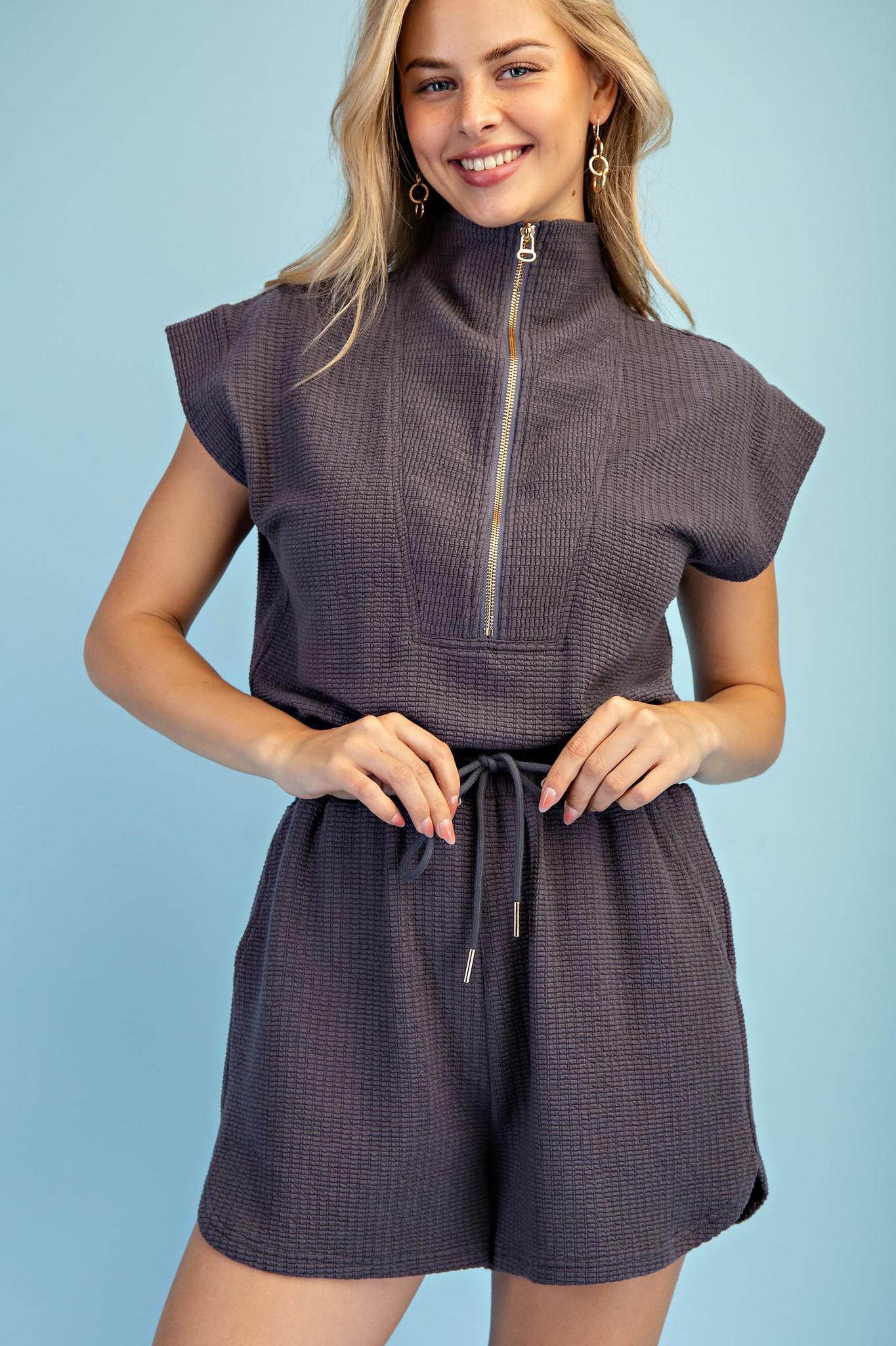 Charcoal Drawstring Romper