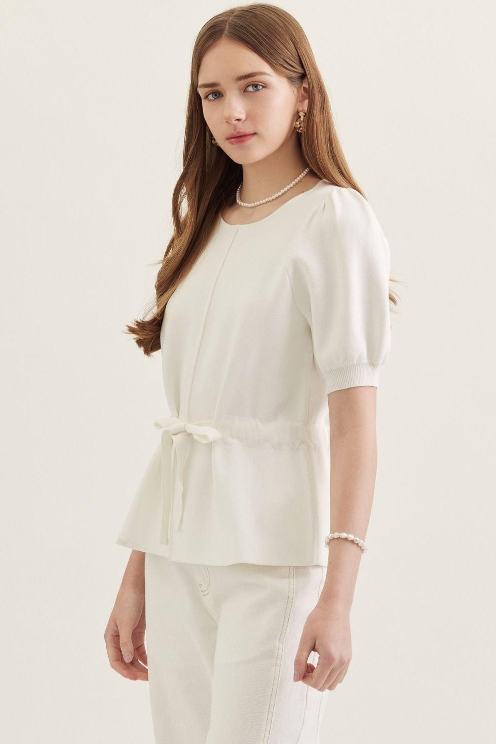 Off White Waist Detail Knit Top