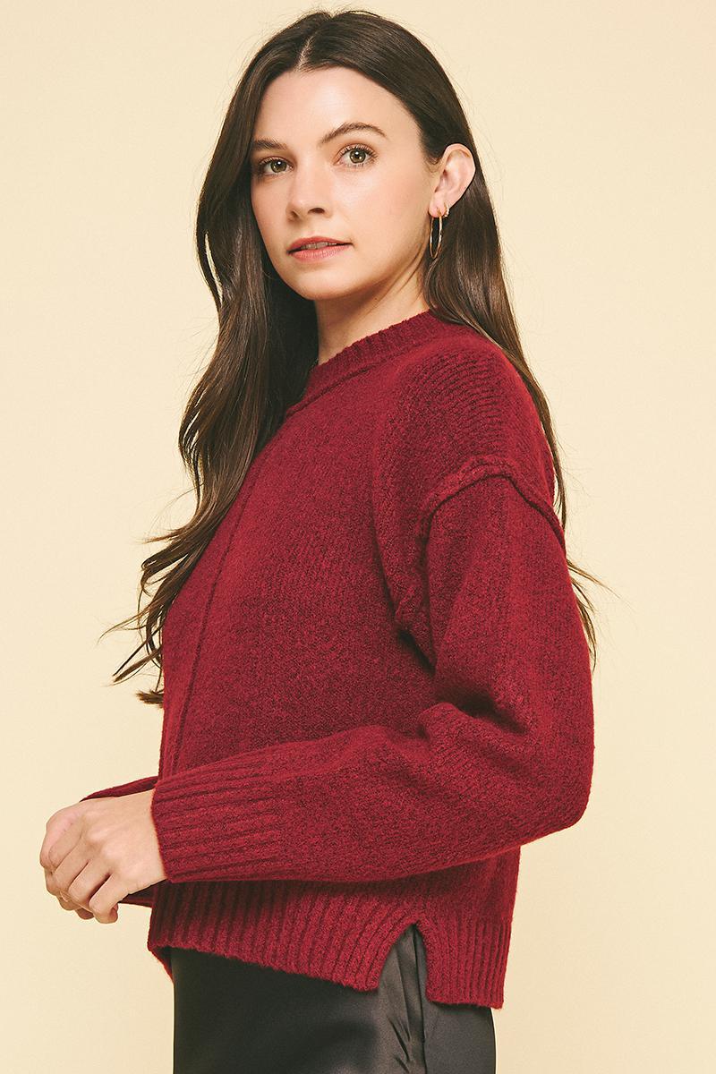 Red Brown Raw Edge Sweater