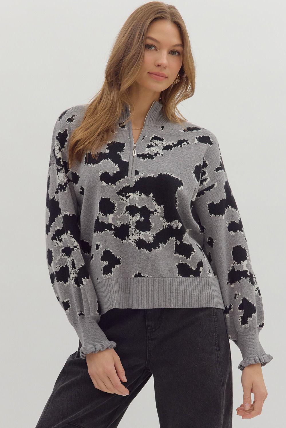 Heathered Grey Zip Front Sweater