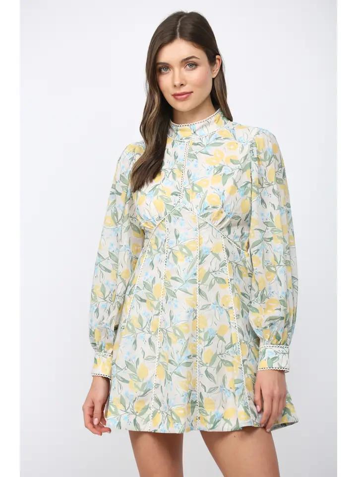 Lemons, Floral, and Lace Fit and Flare Dress