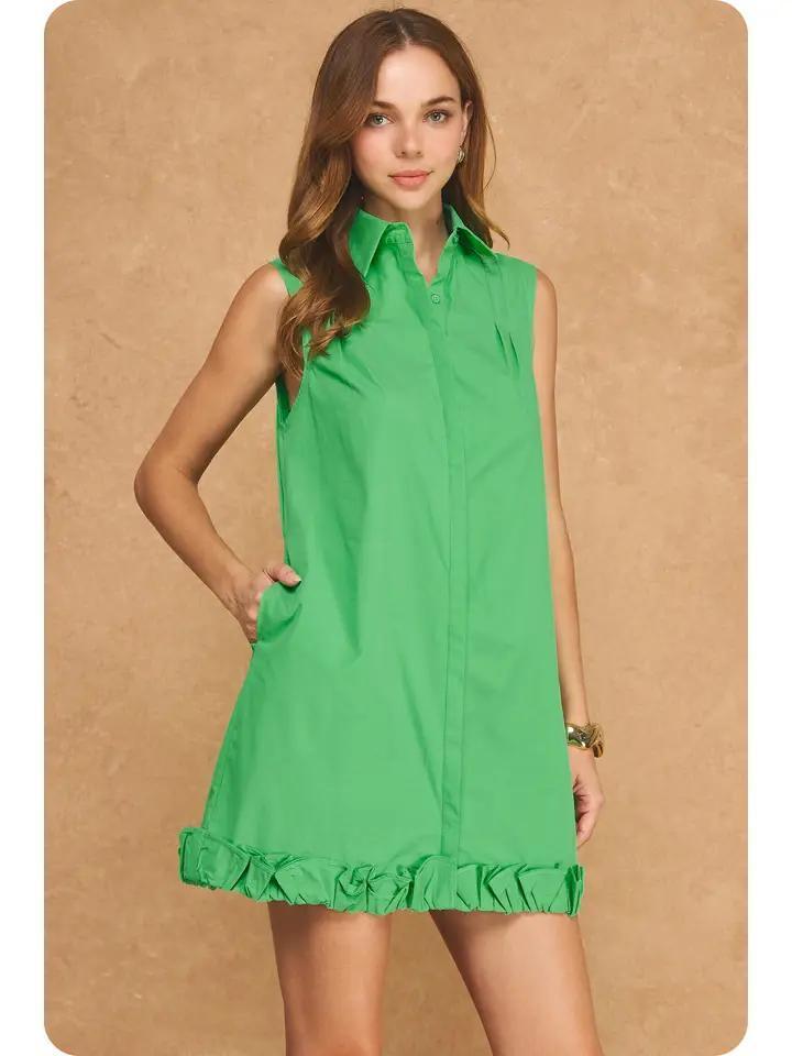 Green Ruffled Edge Mini Dress