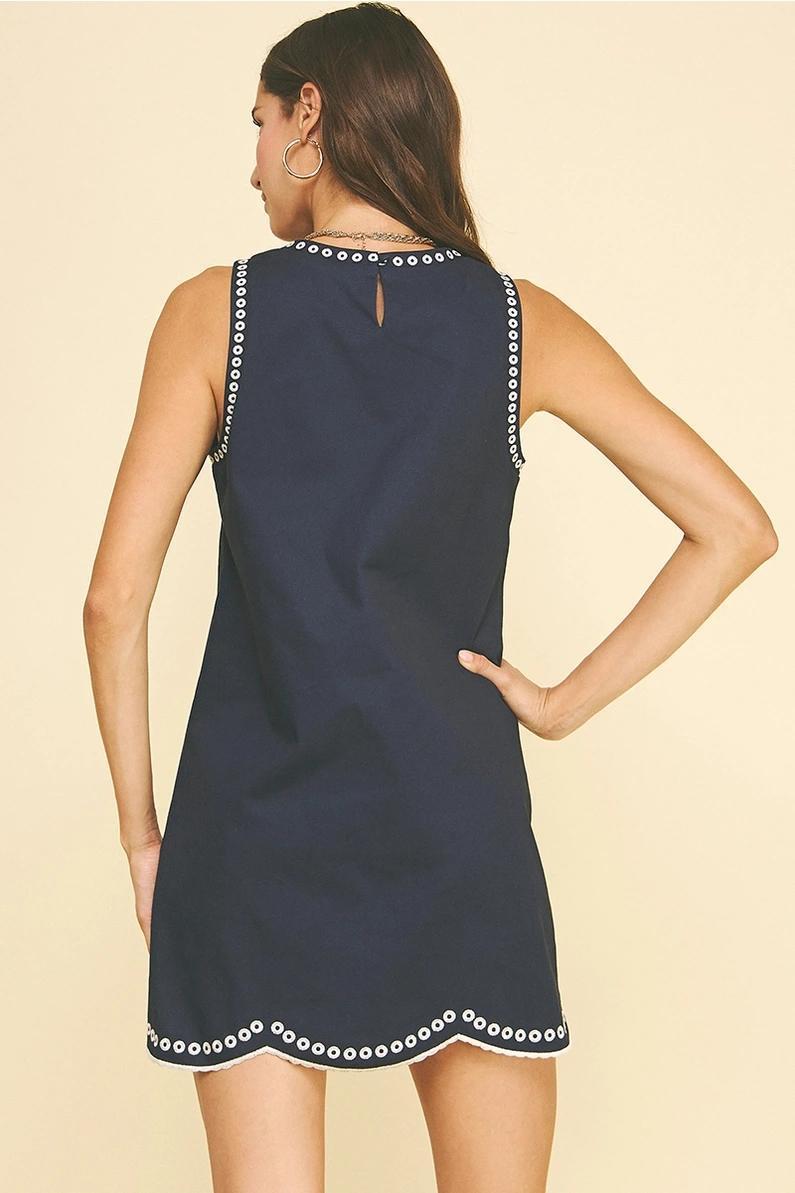 Navy Floral Embroidered Mini Dress