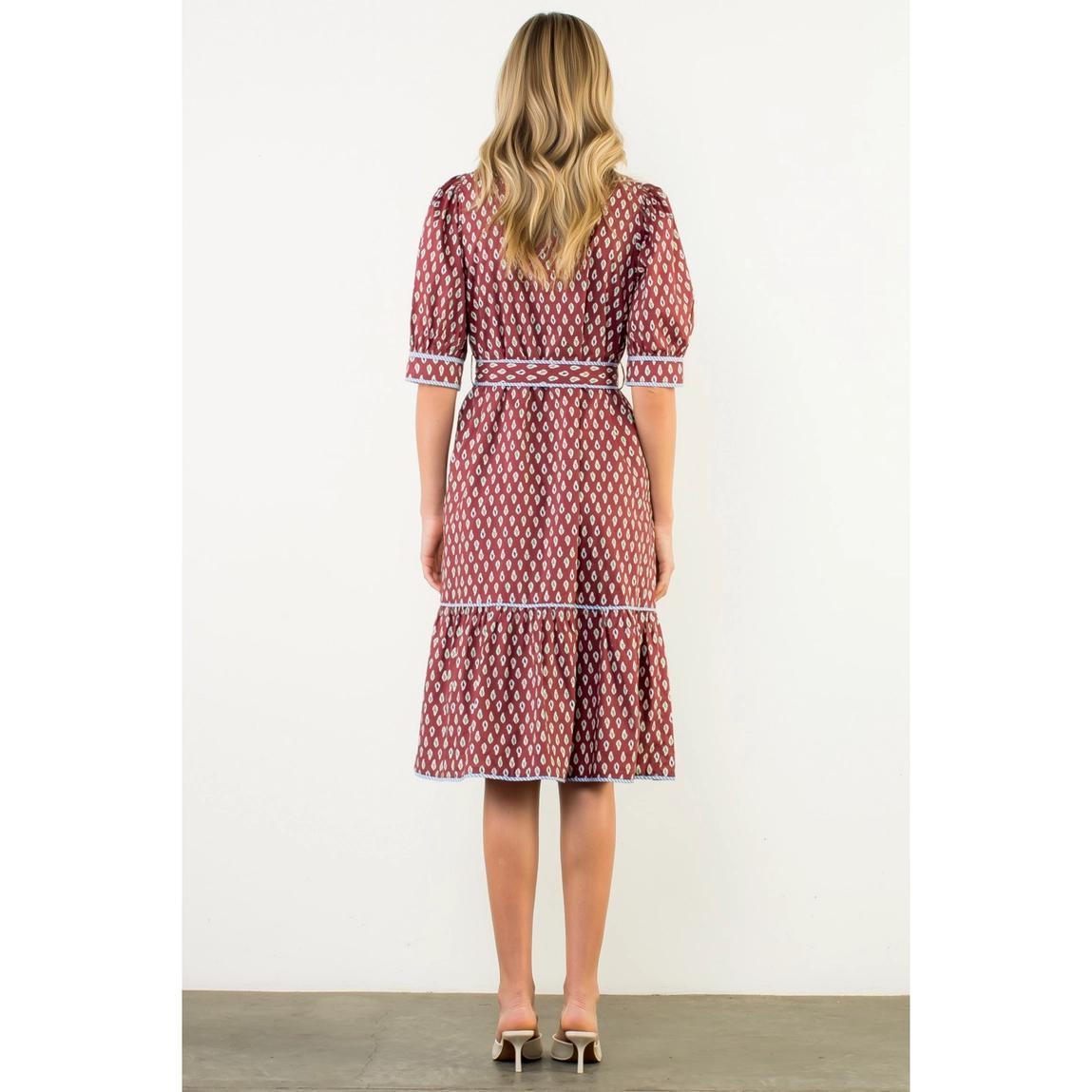 Burgundy Printed Midi Dress