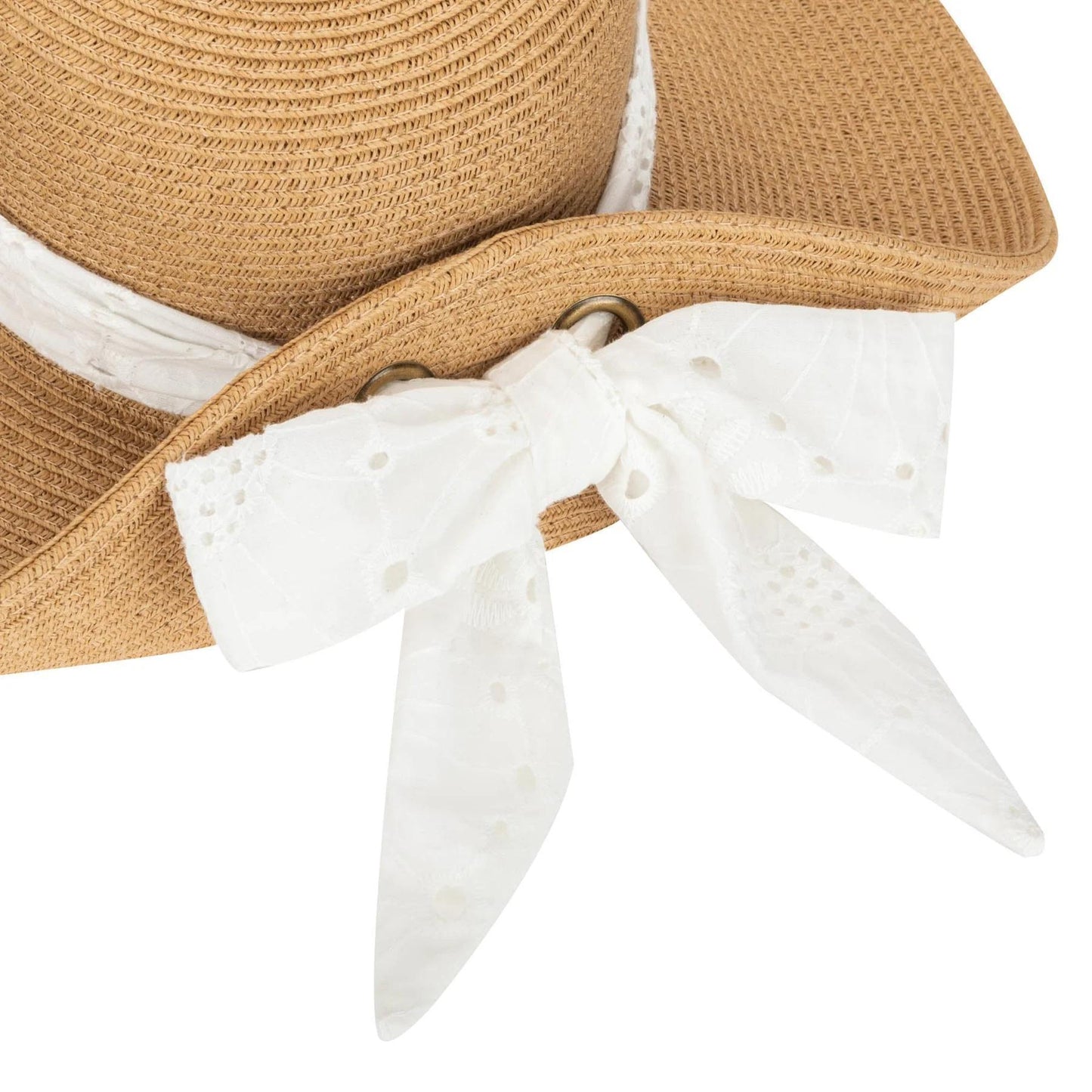 White Eyelet Foldback Sun Hat