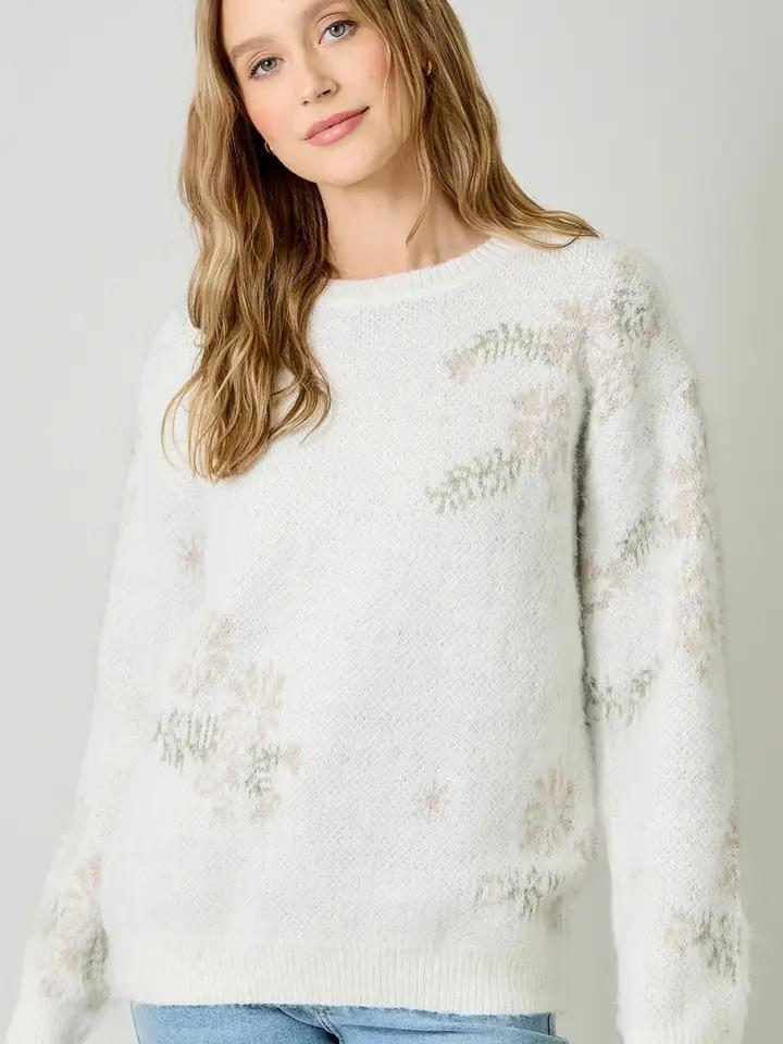 Ivory Floral Pullover