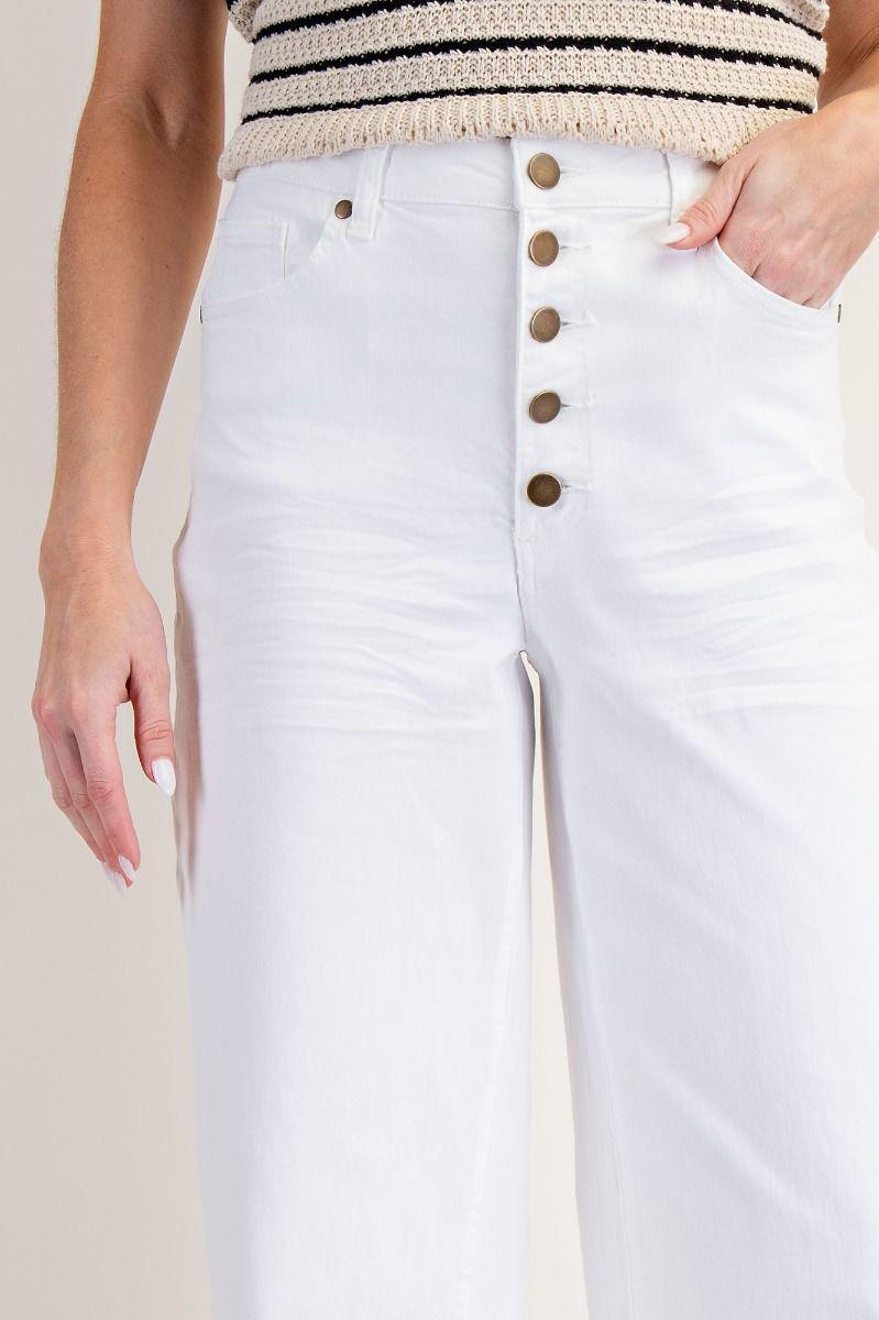 White Button Front Stretch  Pants
