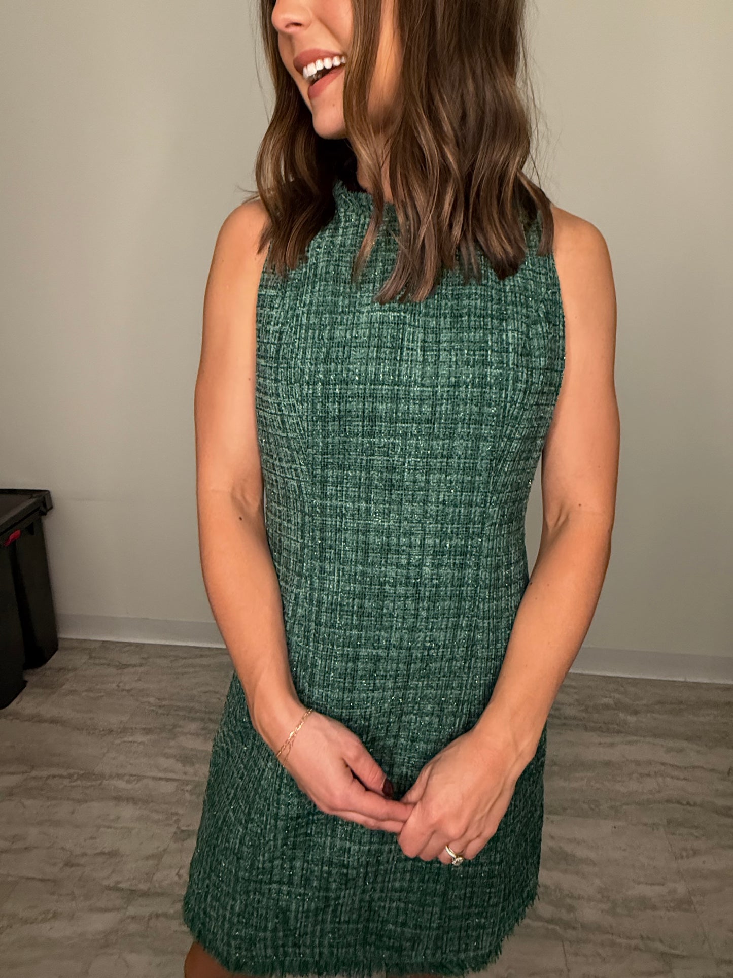 Hunter Green Tweed Mini Dress