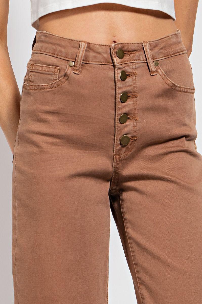 Red Bean Button Front Stretch Twill Pants
