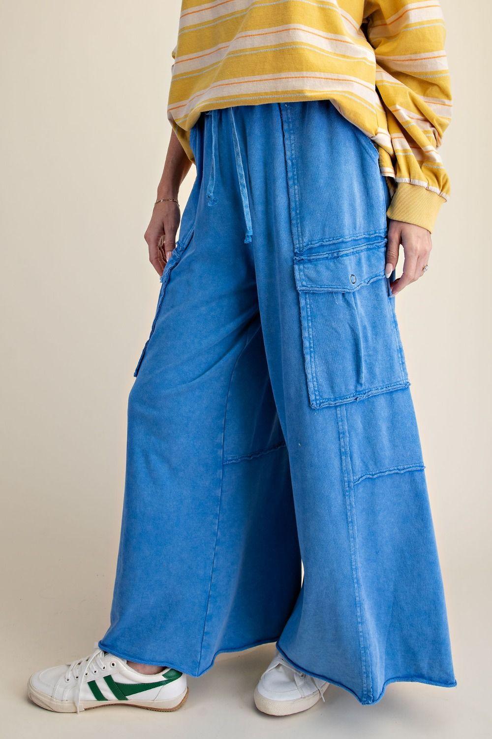 Cadet Blue Washed Terry Cargo Pants