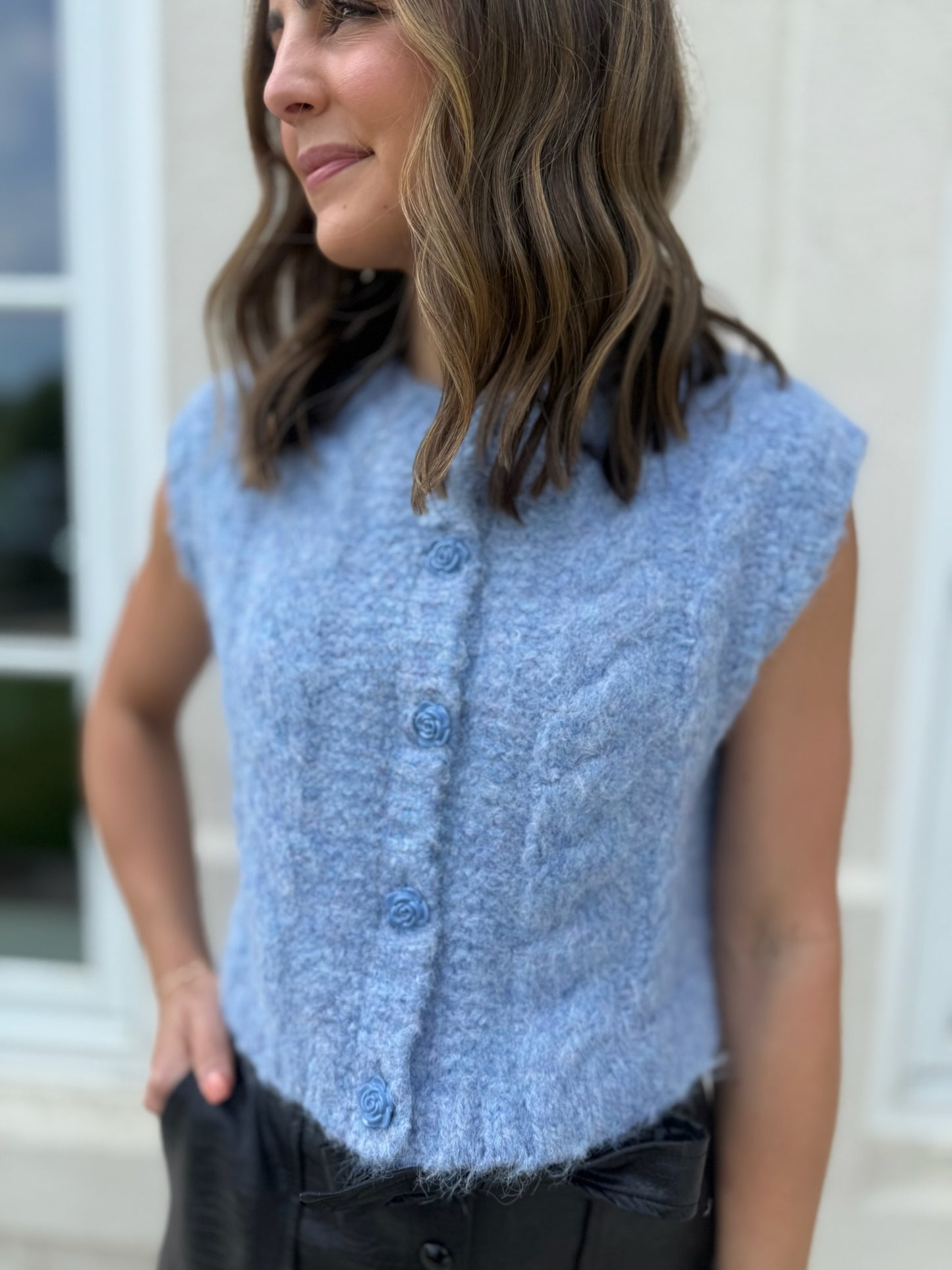 Fuzzy Blue Knit Vest Top