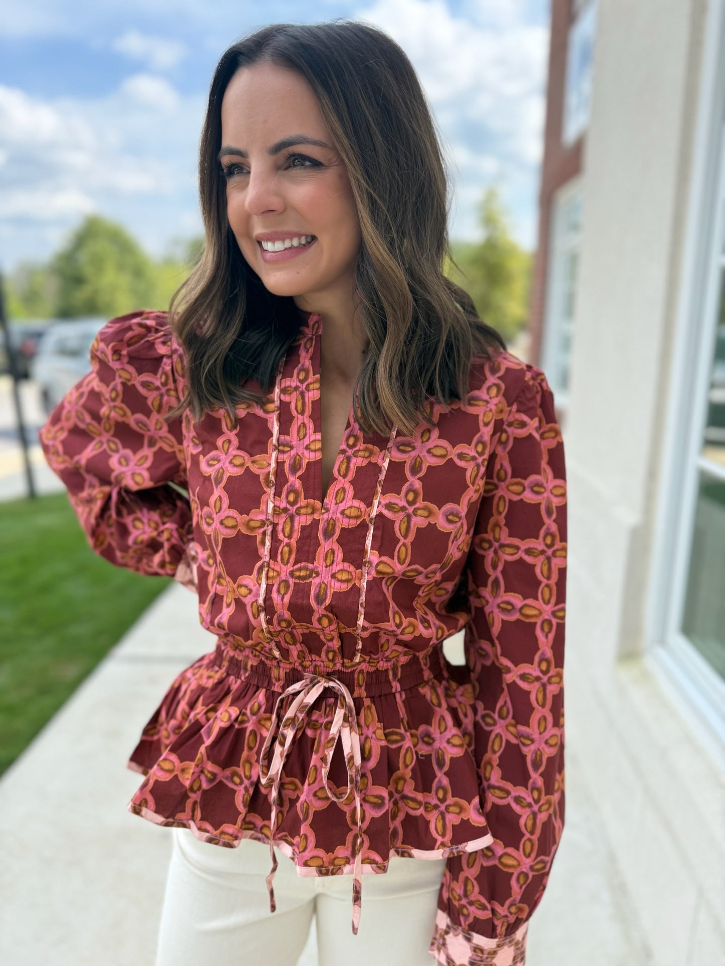 Cherry, Mustard, and Coral Flower Blouse