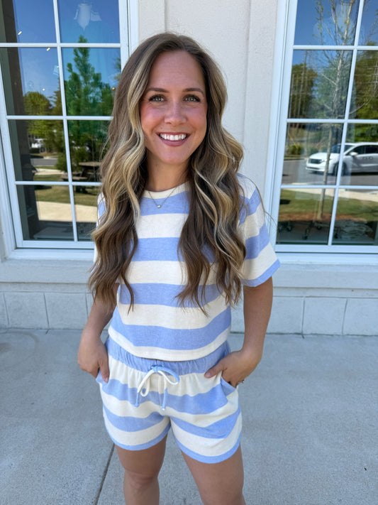 Blue and Ivory Brushed Crew Set