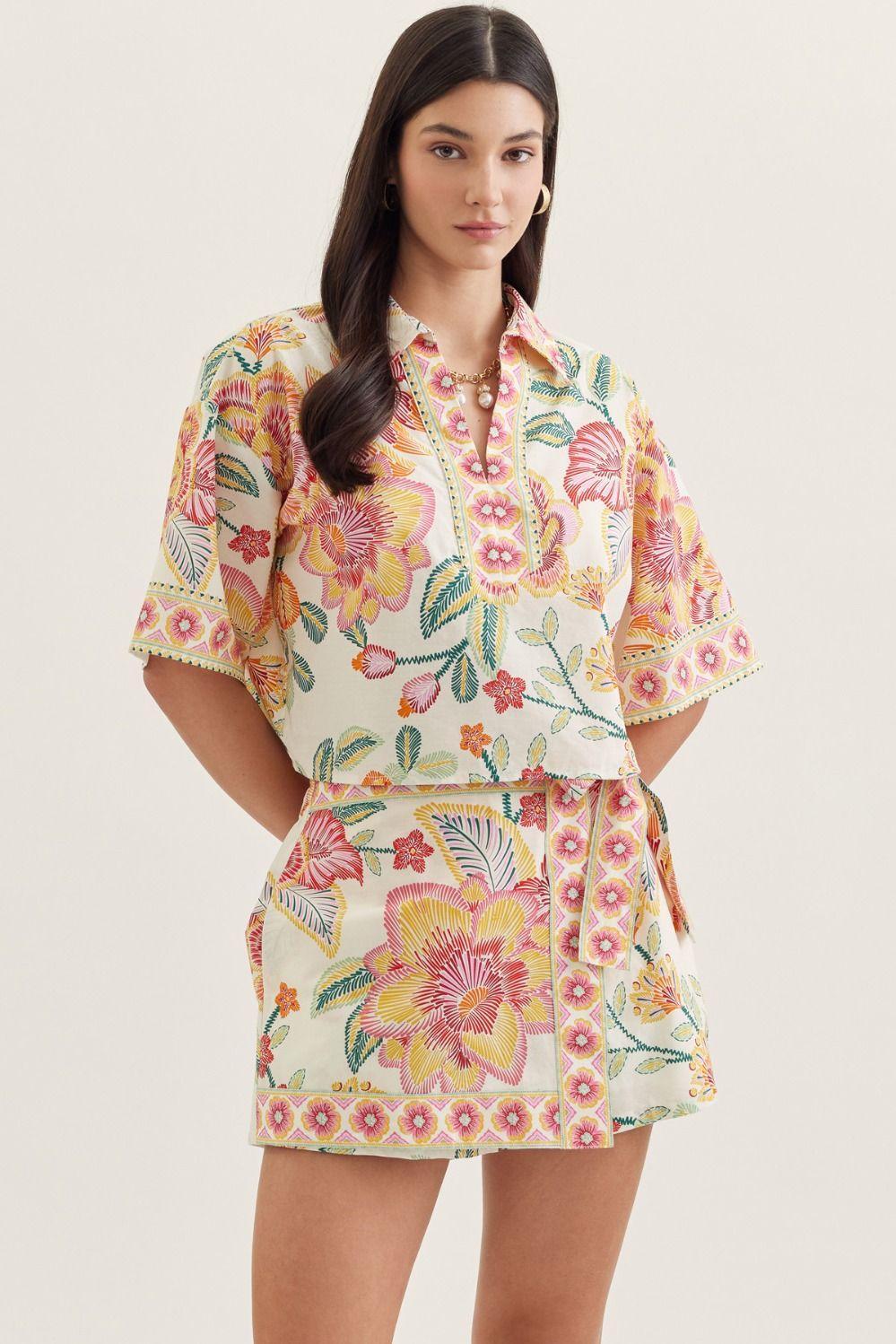 Pink Botanical Print Top
