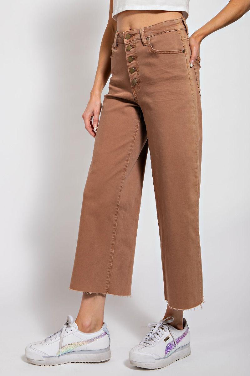 Red Bean Button Front Stretch Twill Pants
