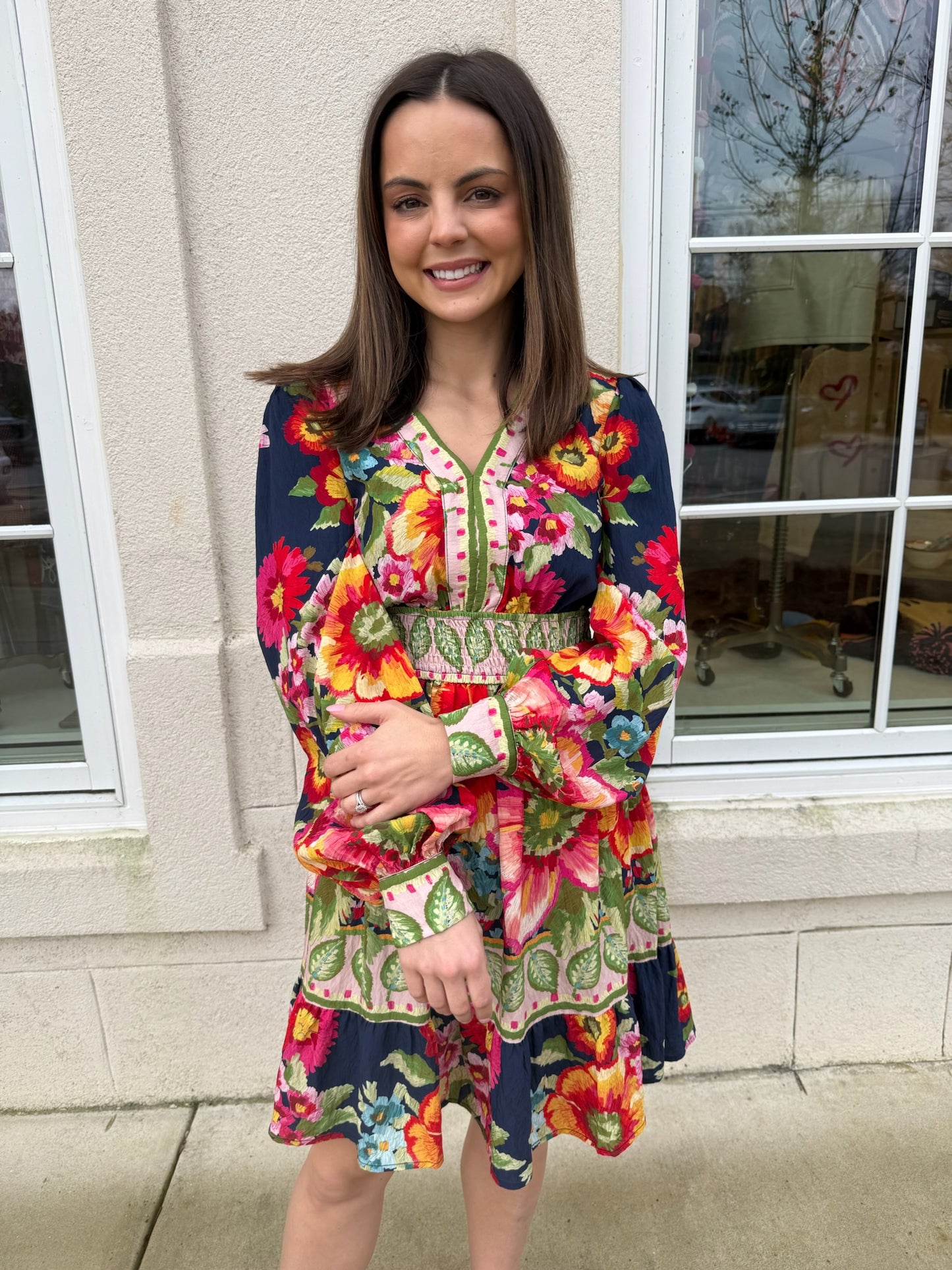 Navy Floral Bordered Mini Dress
