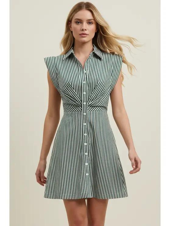 Green Stripe Cap Sleeve Mini