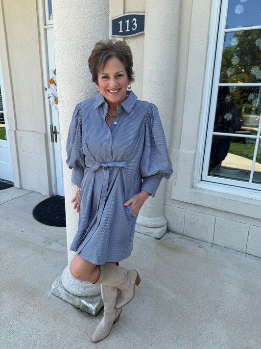 Denim Colored Pinstripe Dress