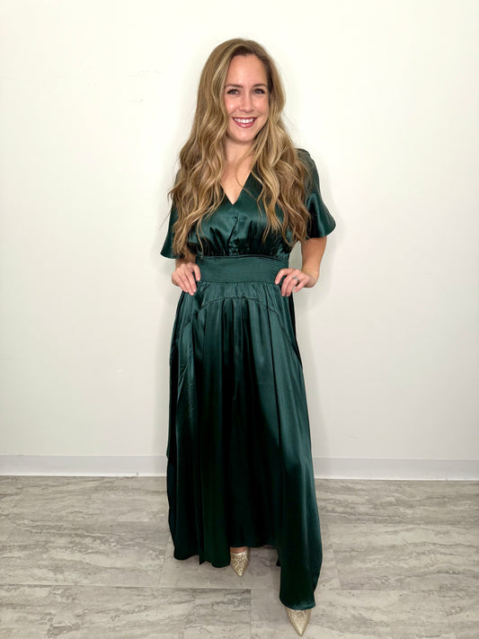 Hunter Green Chiffon Slit Maxi Dress