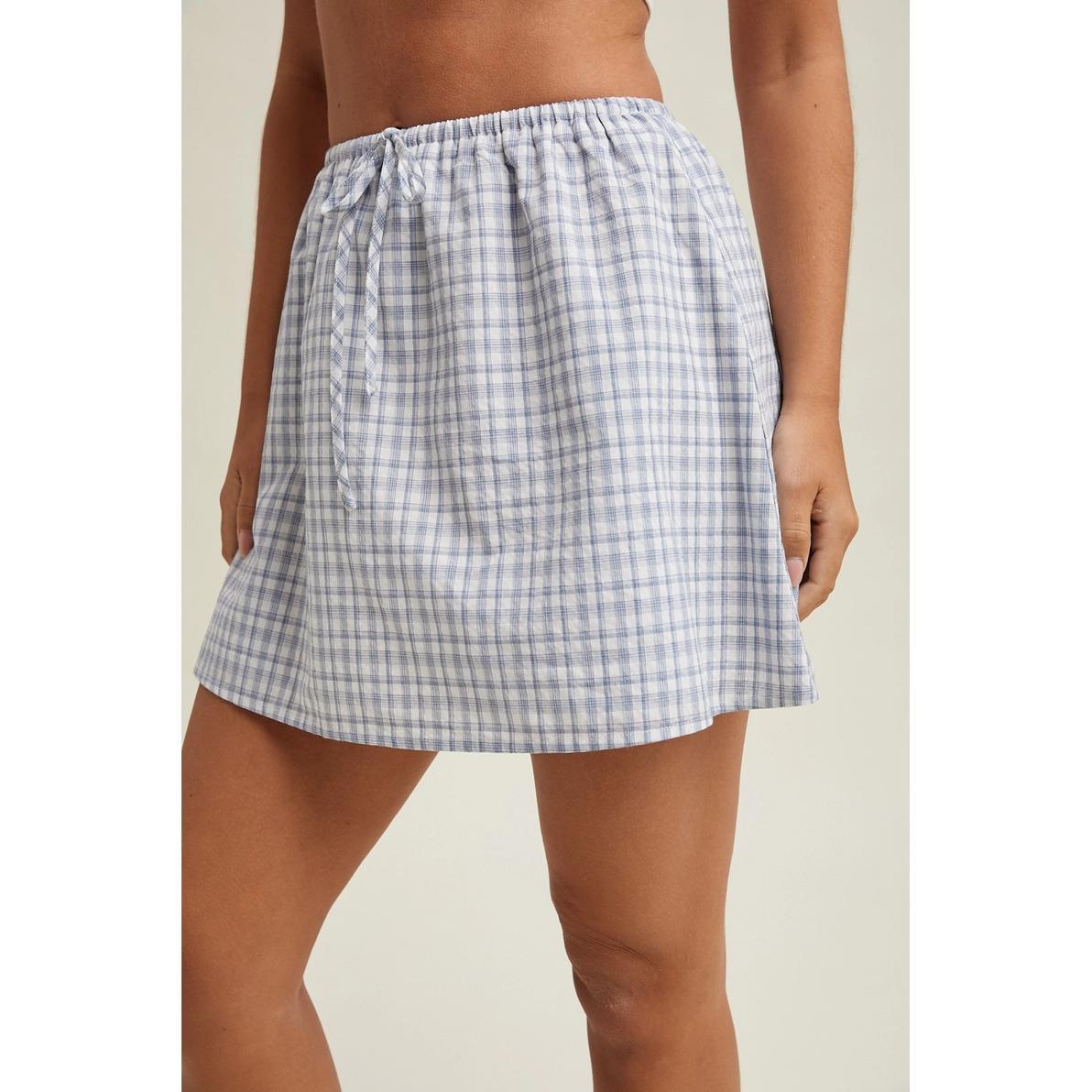 Off White and Blue Plaid Mini Skirt