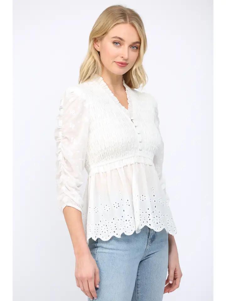Off White Eyelet Peplum Top