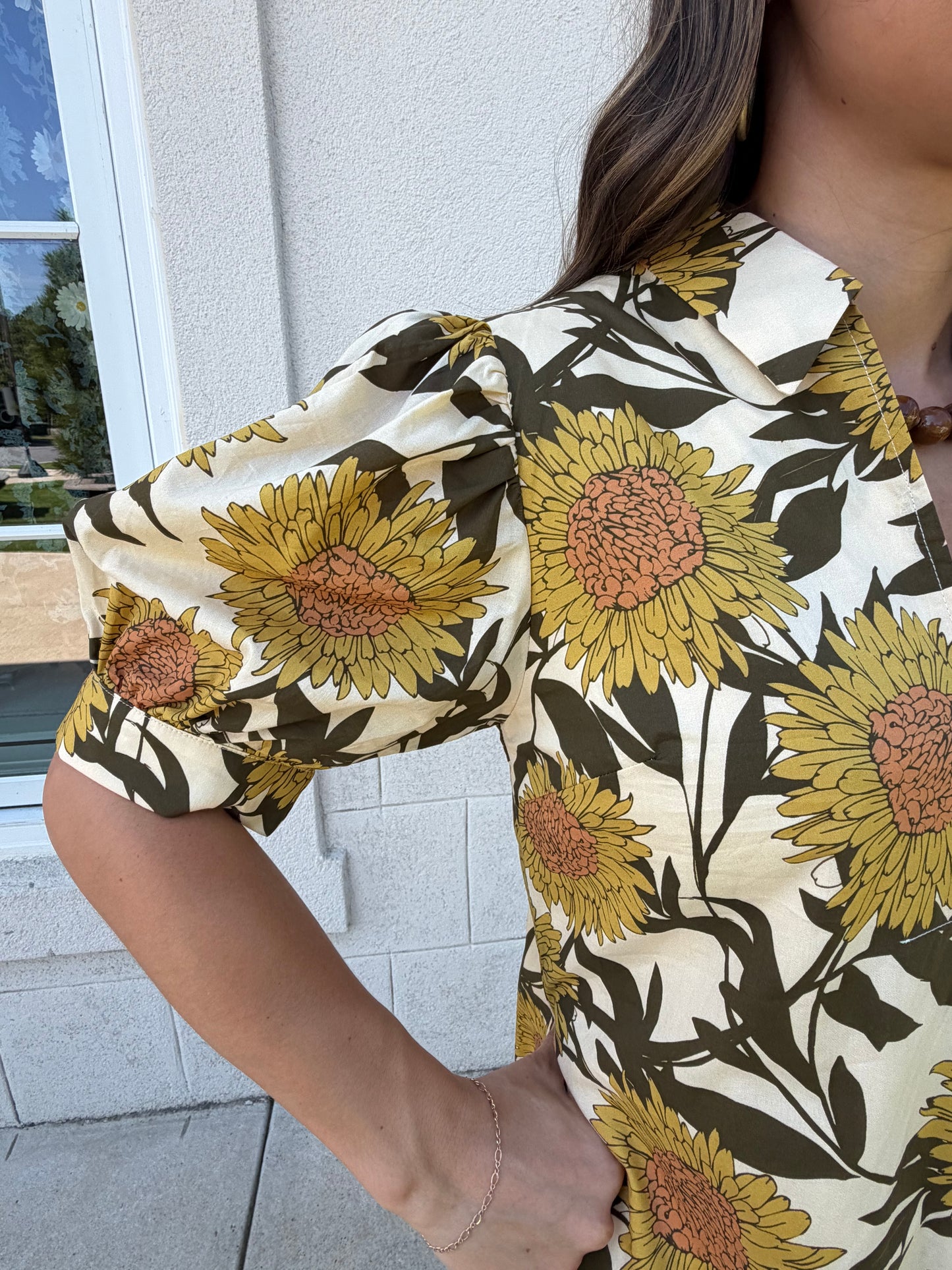 Golden Yellow Floral Midi Dress