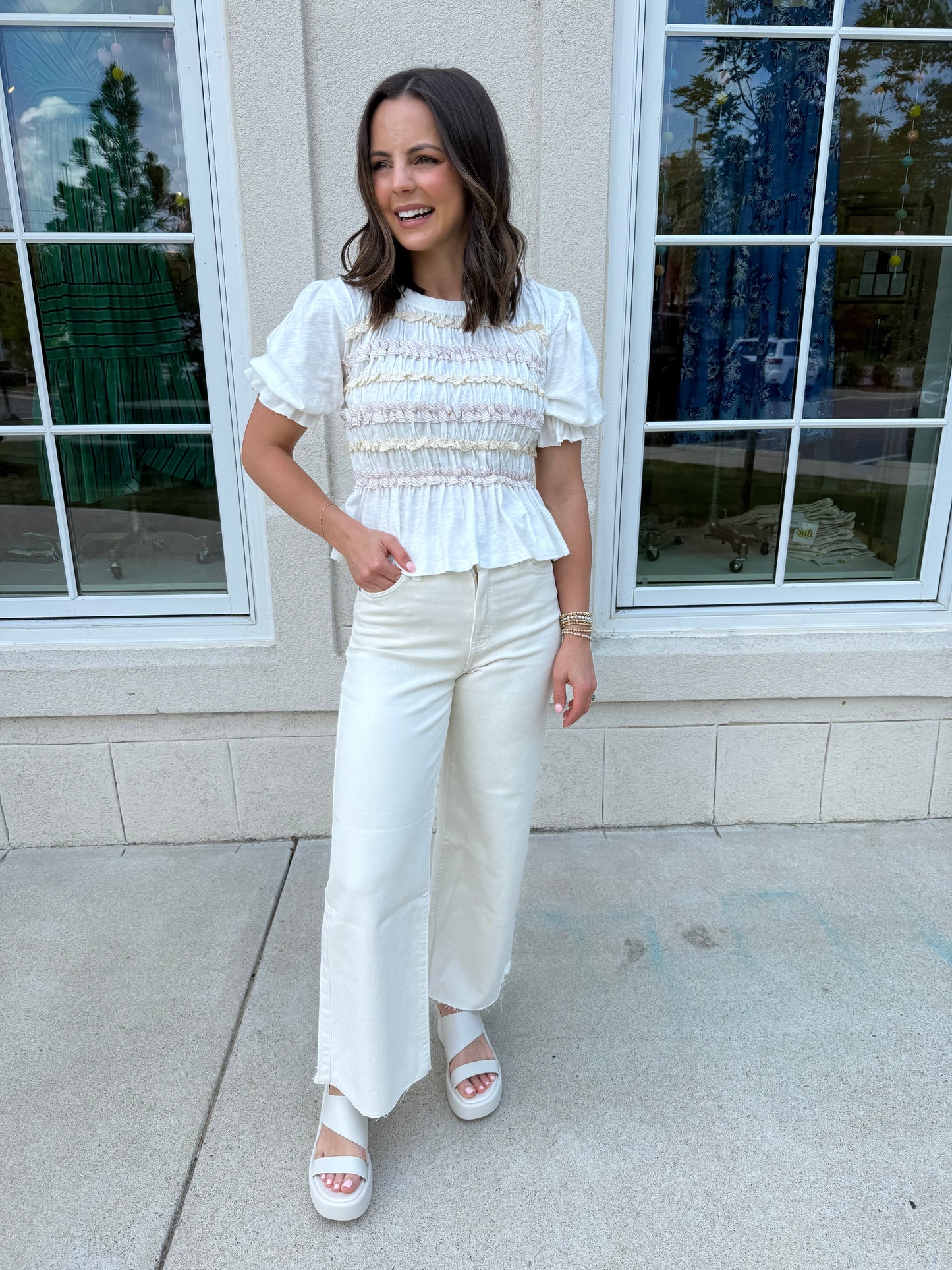 Off White Cotton Slub Peplum Top