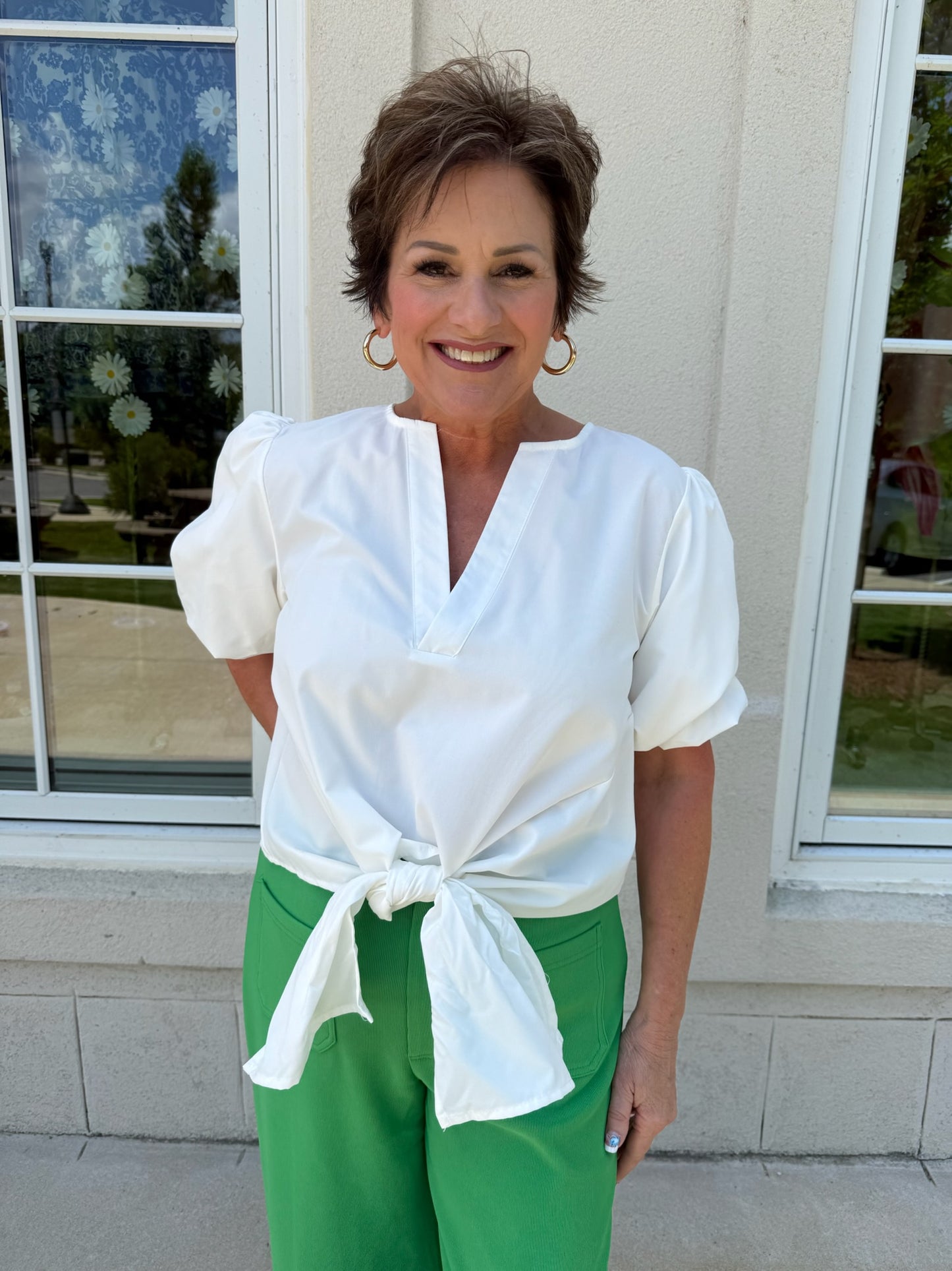 White Tie Front Blouse