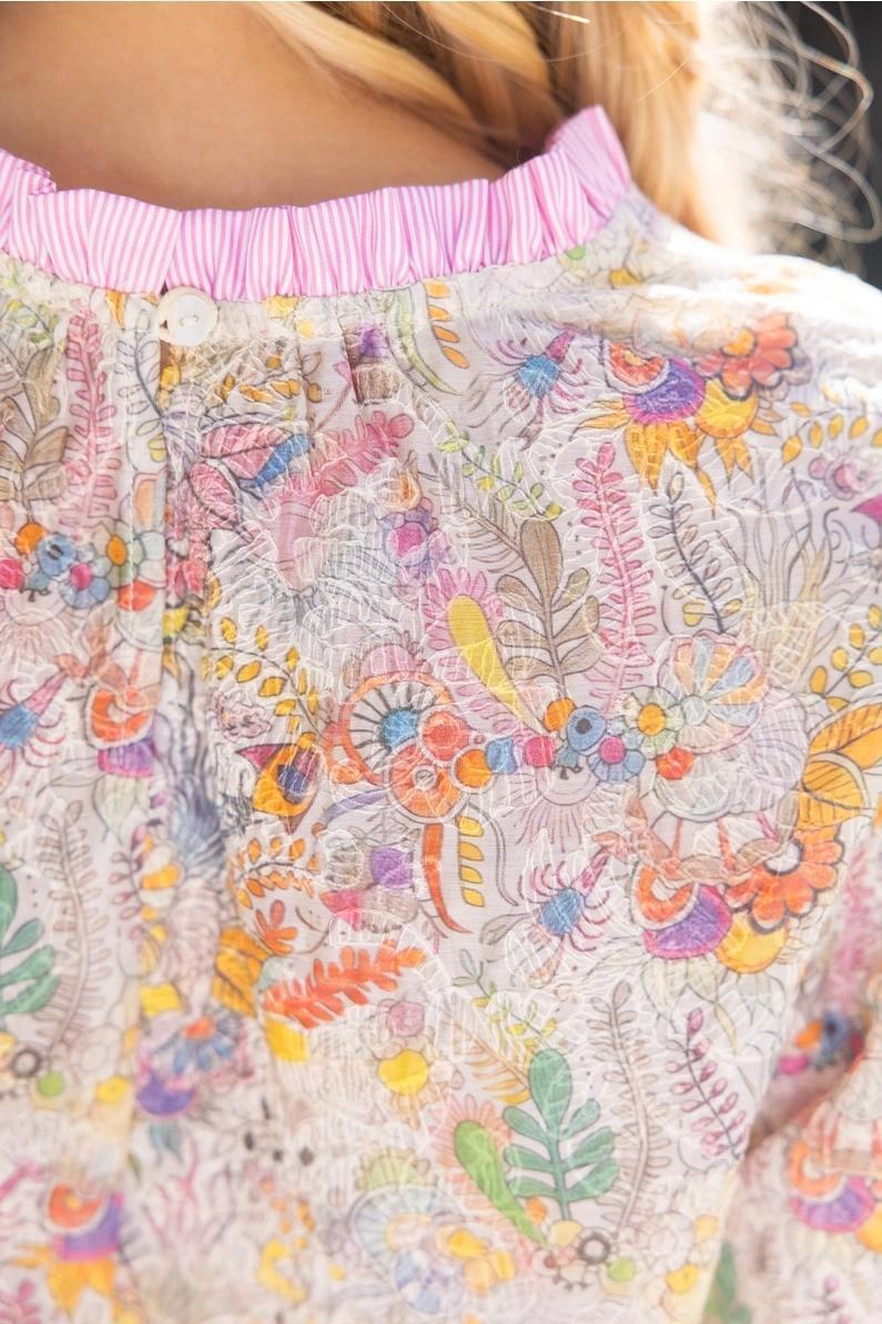 Light Floral with Pink Stripe Trim Top
